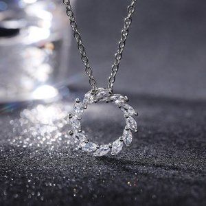 💥 Simple Shiny Hollow Round Many Marquis CZ Necklace for Women, EVGG1108
